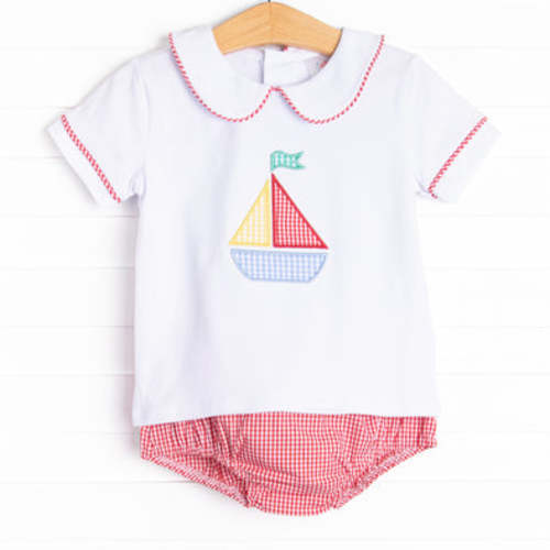 Blue Sky Breeze Applique Diaper Set, Red – Stitchy Fish