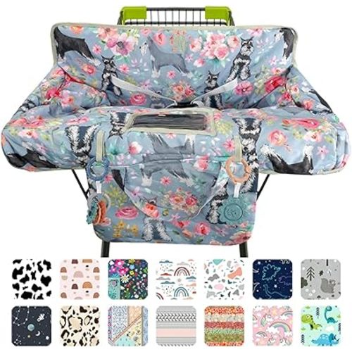 Grey Shopping Cart Cover for Baby 2-in-1 High Chair Cover with Safety Harness Multifunctional Dog Pattern Cart Covers for Babies Soft Padded Grocery Cart Cover for Baby Boy Girl