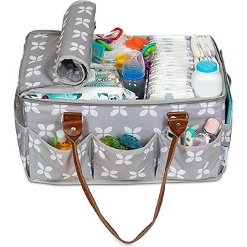Amazon.com: Moteph Diaper Caddy Organizer - Baby Caddy with Lid & Changing Mat, Car Diaper Caddy, Large Nursery Storage Diaper Tote Basket for Changing Table with Zip-Top Cover, Great for Baby Showers - Grey : Baby