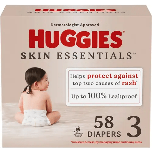 Huggies Size 3 Diapers, Skin Essentials Baby Diapers, Size 3 (16-28 lbs), 58 Count