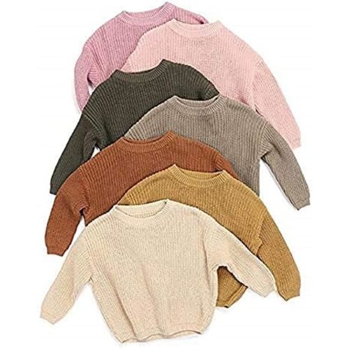 Luckinbaby Toddler Baby Girls Boys Knit Sweaters Solid Color Long Sleeve Pullover Sweatshirt Causal Fall Winter Clothes