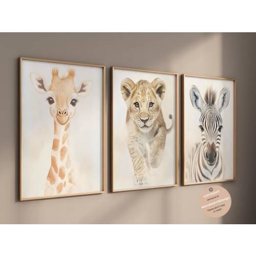 Animal nursery, Safari animal prints, Safari nursery decor, Set of 3, Safari baby animals, Jungle nursery, Neutral nursery, Kids room art