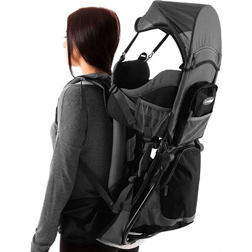 Luvdbaby Premium Baby Backpack Carrier for Hiking - Baby Carrier Backpack for Toddlers - Ergonomic Hiking Child Carrier Backpack - Black/Grey