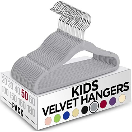 Utopia Home Kids Hangers Velvet (50 Pack) - 11 Inch Durable Baby Hangers for Closet - Perfect Toddler Hangers Non Slip for Everyday Use (Grey)