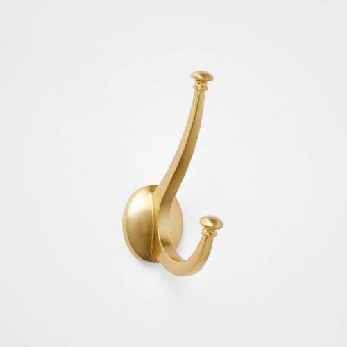 New Traditional Double Hook Gold - Threshold™: Wall Hook, Zinc Alloy, Gold Plated, Decorative, 15 lb Capacity