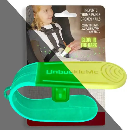 UnbuckleMe Car Seat Buckle Release Tool - New 2024 Glow in the Dark - Easy Opener Aid for Arthritis, Long Nails, Older Kids - Button pusher for infant, toddler car seats - As Seen on Shark Tank (1 Pk)