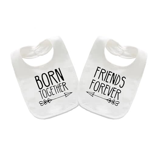 YSCULBUTOL Baby Twins Bibs Born Together Friends Forever Newborn Baby Cute Unisex Bibs Infant Twin Outfits