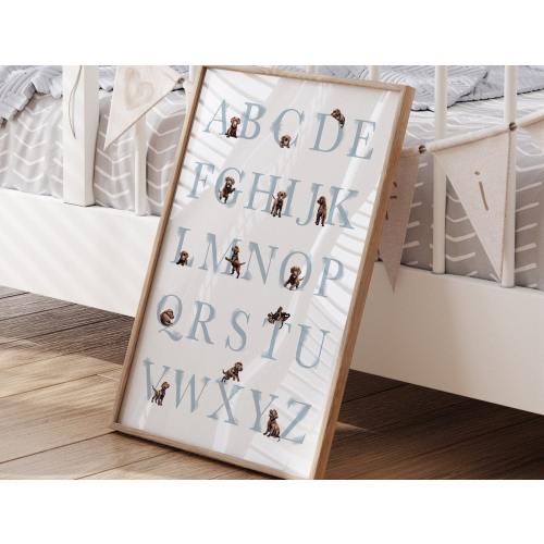 CHOCOLATE LAB Nursery Decor | Brown Labrador Blue Alphabet Poster | Educational Kids Alphabet Print | Baby shower gift for Labrador Lovers