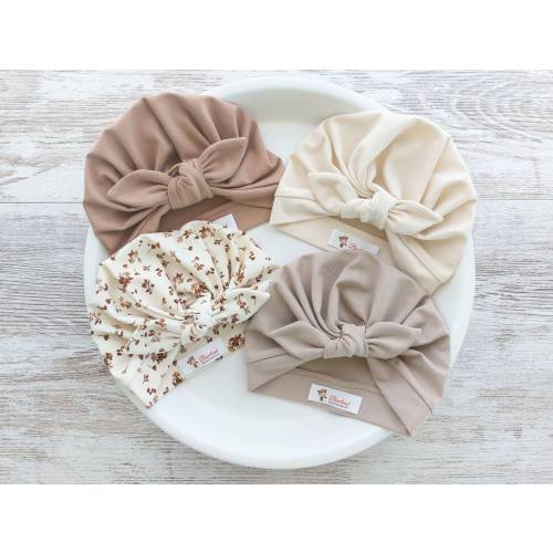 Baby Hats, Baby Turban, Beige Hat, Floral Hat, Cacao Hat, Newborn gift, Baby girl gift, Baby shower gift