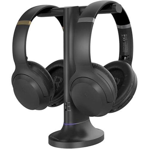 Avantree Duet - Dual Wireless Headphones for TV Watching with Transmitter & Charging Stand, Clear Dialogue & Volume Boost for Seniors, Compatible with TVs Equipped with Opt or AUX Audio Output Ports