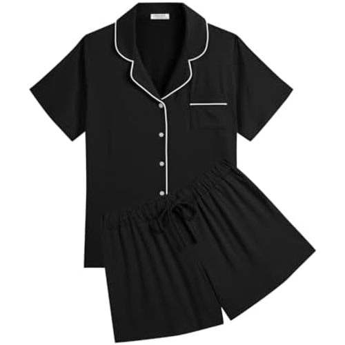 Ekouaer Womens Pajamas Set Soft Classic Notch Collar Bride Pjs Comfy Short Sleeve Sleepwear Loungewear