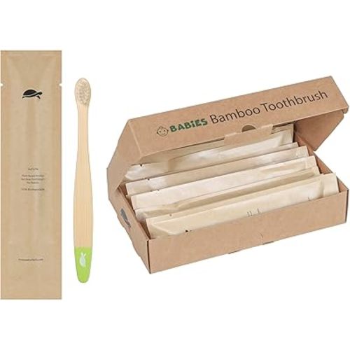 Sea Turtle Plant-Based Bristles, Ultra-Soft Bamboo Toothbrushes, Individually Sealed for Babies (10 Pack)