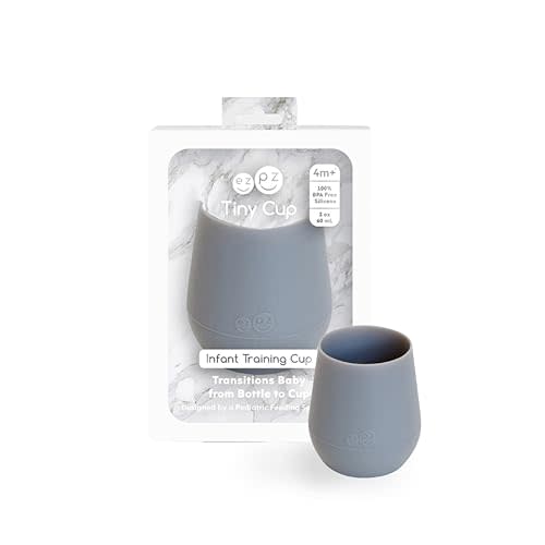 ezpz Tiny Cup (Gray) - 100% Silicone Training Cup for Infants - 4 months + - Designed by a Pediatric Feeding Specialist - Baby-led Weaning Essentials & Baby Gifts