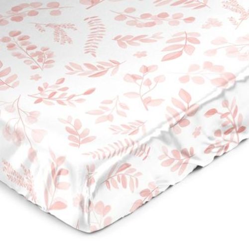 Sweet Jojo Designs Girl Satin Fitted Crib Sheet Botanical Blush Pink and White