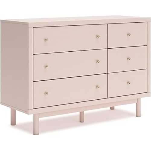 Signature Design by Ashley Wistenpine Modern 6-Drawer Dresser with Safety Stop, Pink