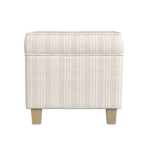 Cole Classics Square Storage Ottoman With Lift Off Top Cream/marigold Pinstripe - Homepop: Upholstered Bench, Hardwood Frame
