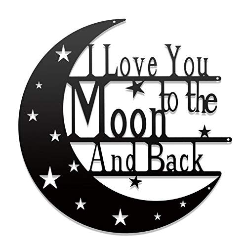 I Love You To The Moon And Back Wall Art Sign, Anniversary Housewarming Gift Love Quote Monogrammed Wall Signs Home Bedroom Decor Hanging Metal Laser Sign 12'' Black
