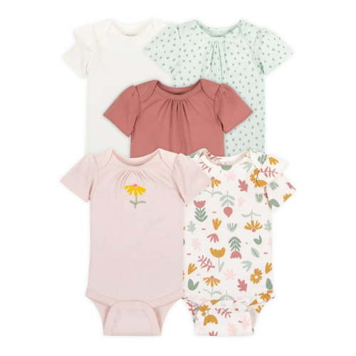 Little Star Organic Baby Girl 5Pk Short Sleeve Bodysuit, Size Newborn - 24M