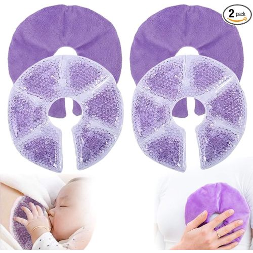 Breast Therapy Pads, Hot Cold Breastfeeding Gel Pads, Breastfeeding Essentials and Postpartum Recovery, Nursing Breast Pads Pain Relief for Mastitis, Engorgement, Microwavable - Purple