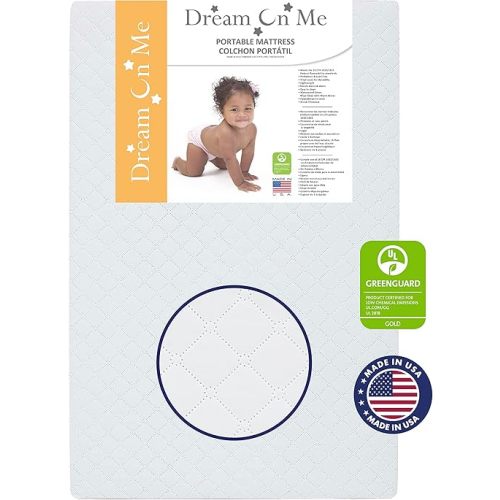 Dream On Me Holly 3” Fiber Baby Crib Mattress, Fits All Mini & Portable Cribs Only, Greenguard Gold and JPMA Certified Crib Mattress, Easy to Clean and Waterproof Vinyl Cover