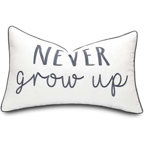 Rudransha Never Grow Up Embroidered Lumbar Throw Pillow Cover - Nursery Decor, Boys Room - 12x20 Inches, Ivory - 20" x 12"