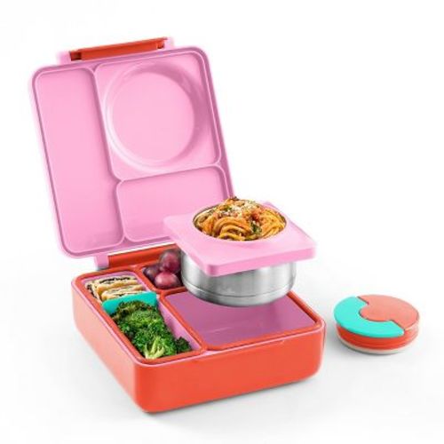 OMIEBox Insulated Bento Lunch Box with Leakproof Thermos Food Jar 3 Compartments - Pink Berry