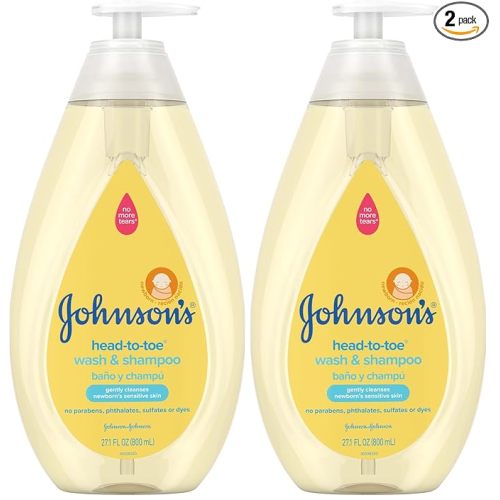 Johnson's Head-to-Toe Gentle Tear-Free Baby & Newborn Wash & Shampoo, Sulfate-, Paraben- Phthalate- & Dye-Free, Hypoallergenic Wash for Sensitive Skin & Hair, 27.1 fl. Oz (Pack of 2)