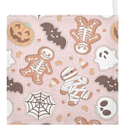vvfelixl Baby Muslin Washcloths Halloween Gingerbread Man Baby Burp Cloths Cotton Baby Face Towel for Newborn Infants Boys Girls Soft and Absorbent 11.8 X 11.8 in, 3 Pack