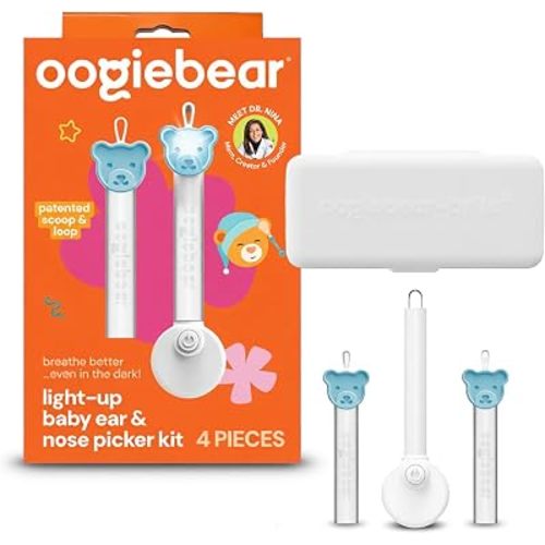 oogiebear Brite - Baby Nose Cleaner and Ear Wax Removal Tool. Baby Gadget with Nighttime LED Light. Safe Snot Booger Picker for Newborns, Infants & Toddlers