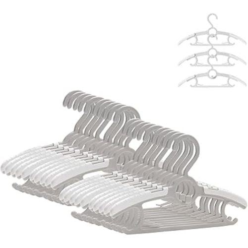 ManGotree Baby Hangers for Nursery Closet, 11''-14.5'' Adjustable Non-Slip Kids Hangers, Space Saving Stackable Plastic Hangers for Baby Toddler Children Kids Teen (20 Pack, Grey)