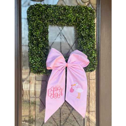 Personalized Birth Announcement Wreath Sash – Custom Pre-Tied Bow for Front Door, Monogrammed New Baby Decor for Boy or Girl