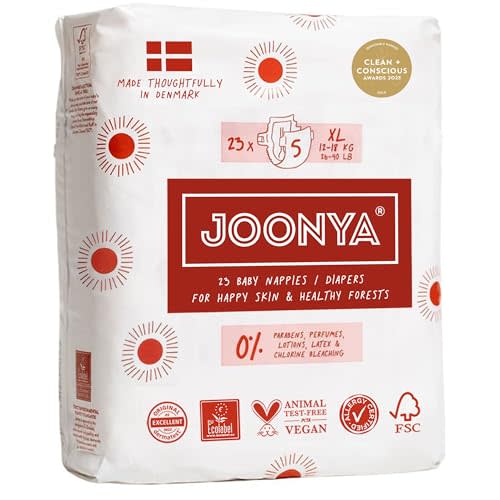 Joonya Baby Diapers, Size 5 XL (26-40 lb) - 1 Bag of 23 - New Range - NonToxic, Eco-Friendly, Ultra Slim, Overnight Use - Made in Denmark