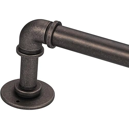 Industrial Curtain Rods for Windows 18 to 45 Inch, 1 Inch Diameter Adjustable small wrap around wraparound Blackout Heavy Duty short farmhouse metal Drapery Rods with Aluminium Finials,Cobalt Silver