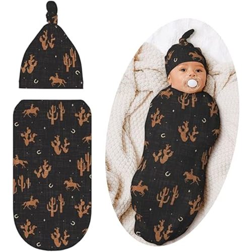 Retro Western Swaddle Blanket, Unisex Baby Stuff, Soft Sleeping Bag Sack, Retro Cowboy Baby Items Stuff