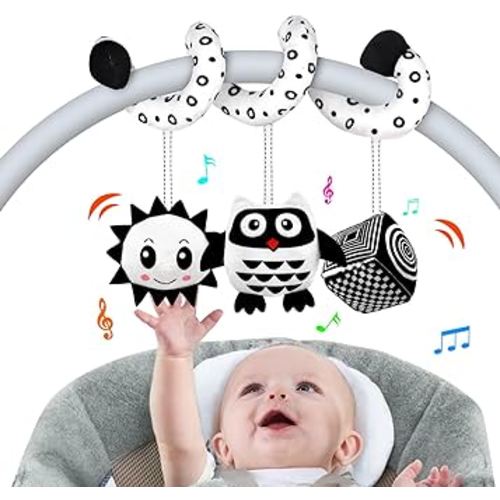 Baby Spiral Hanging Stroller and Car Seat Toys for Babies 0-6 Months Newborn Plush Activity Toys for Bed Bassinet Crib Baby Carrier Gifts (owl)