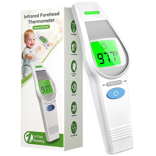 Forehead Thermometer for Kids and Adults, HealthTree No Touch Forehead Thermometer for Baby, 2 in 1 Digital Infrared Head Thermometer with Fever Alarm, Mute and Memory Functions