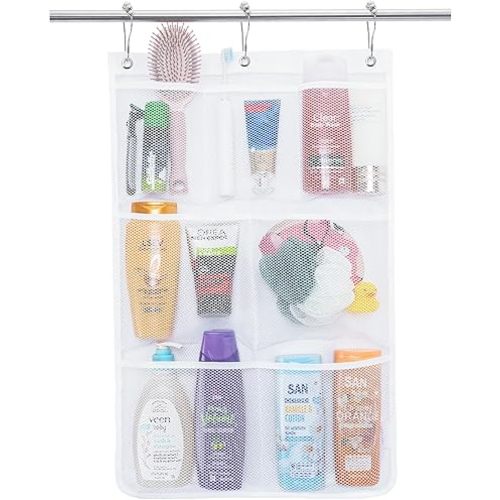 Lifewit Mesh Shower Caddy, 7 Pockets Hanging Shower Organizer with Quick Drying Mesh, Portable Space Saving Bathroom Organizer to Hold Soap, Shampoo and Cruise Ship Essentials, White, 1 Pack