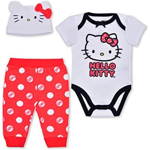 Hello Kitty 2 Piece Red Polka Dot Print Creeper and Jogger Set
