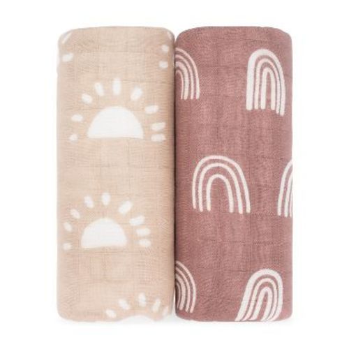 Muslin Swaddle Blankets Neutral Receiving Blanket For Boys And Girls By Comfy Cubs - Pack of 2 - Sun and Rainbow