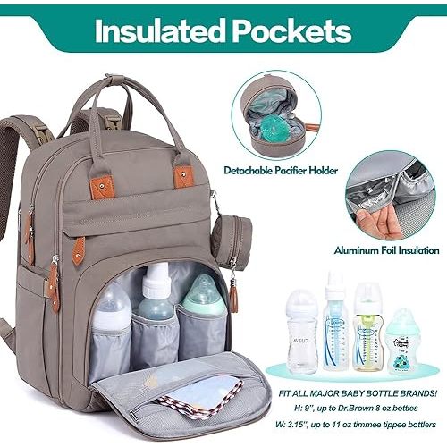 Navy Blue-BabbleRoo Baby Diaper Bag Backpack - Waterproof Travel Tote with Changing Pad, Stroller Straps & Pacifier Case - Unisex, Navy Blue