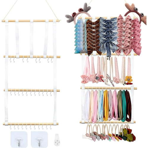 Headband & Bow Holder for Girls Hair Bows, Hanging Baby Headbands Storage Organizer Headband Holder for Wall, Room, Door or Closet