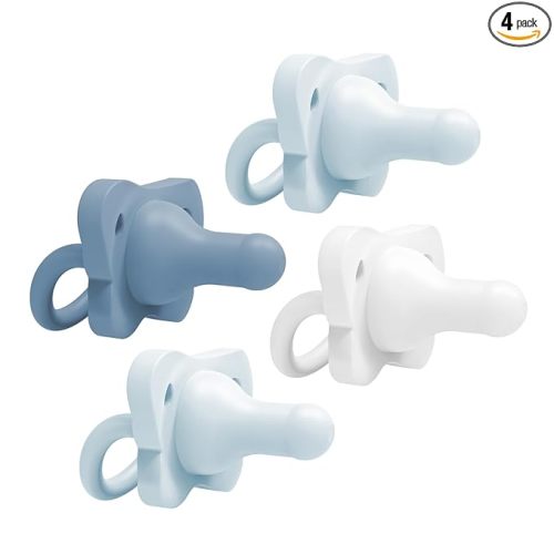 Dr. Brown's HappyPaci 100% Silicone Baby Pacifier, Contoured One-Piece Design, Light-Blue, Blue, White, 0-6m, BPA-Free, 4-Pack