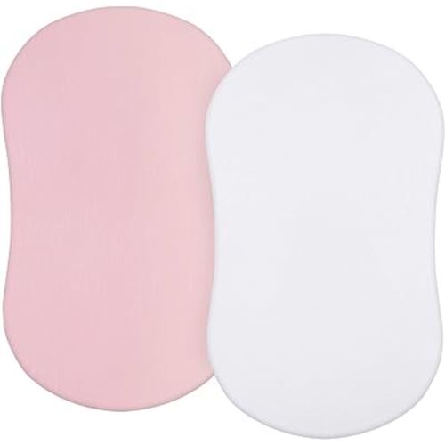 Bassinet Sheets Compatible with Halo Bassinest Swivel/Flex/Glide Sleeper and 4moms mamaRoo Sleep Bassinet, 100% Cotton, 2 Pack, Ultra Soft Bassinet Sheet for Baby, White & Pink