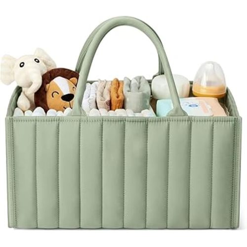 Spacious Diaper Caddy Organizer - Customizable Baby Organizers and Storage for Mom - Portable, Stylish Design - Ideal for Newborn Essentials and Nursery Organization (Sage Green)