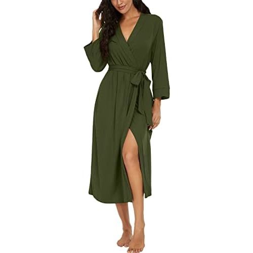 VINTATRE Women Kimono Robes Long Knit Bathrobe Lightweight Soft Knit Sleepwear V-neck Casual Ladies Loungewear