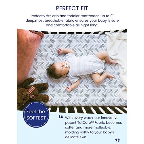 TotAha Premium Stretchy Pack n Play Crib Sheets - 2-Pack, (Stripes & Squares)