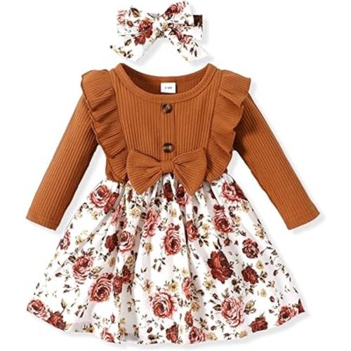 PATPAT Baby Girl Dress Infant Girls Long Sleeve Baby Casual Dress Fall Winter Dress