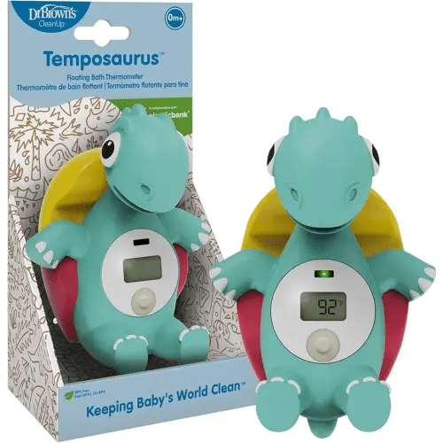 Dr. Brown's CleanUp Temposaurus Floating Bath Thermometer for Accurately Measuring Baby's Bath Water Temperature, BPA Free