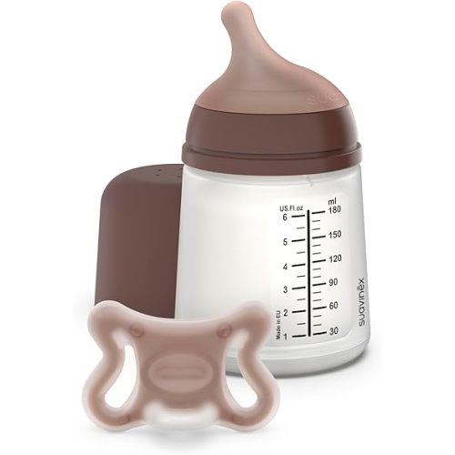 Suavinex Zero Zero Newborn Starter Set Small Anti Colic Baby Bottle + Pacifier, No 1 Spanish Baby Bottle Brand, Minimizes Bottle Rejection & Nipple Confusion, Adaptable Flow - Deep