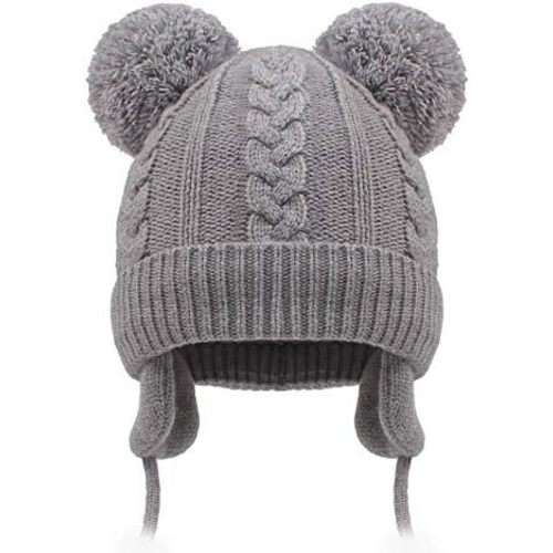 Duoyeree Toddler Winter Hat with Earflap Scarf Hood Thick Warm Kids Skull Cap for Baby Girls Boys